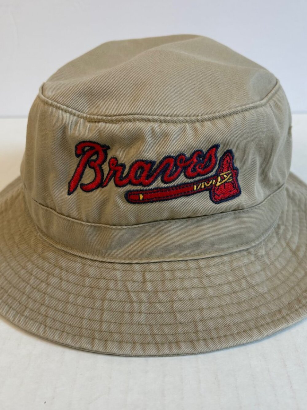 Vintage 90s MLB Atlanta Braves Khaki Bucket Hat